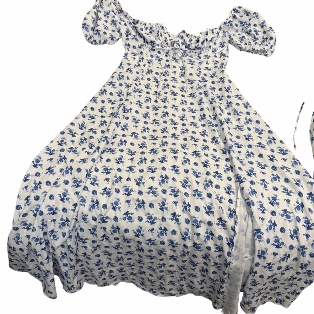 NWT/Women's Puff Sleeve/Floral Split Maxi/Flowy A Line Casual Dress/Size: XL - Picture 4 of 15